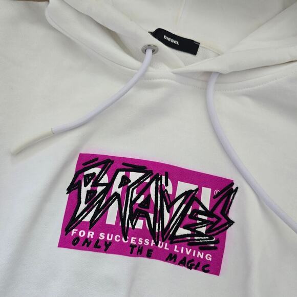 Diesel Women's Embroidered Logo Hoodie Sweatshirt White Size S Oversized Y2K - Picture 3 of 9